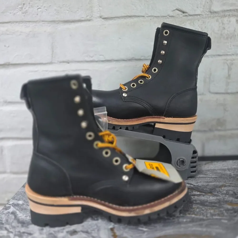 Rockwood 8071 Vintage Black Leather Logger Work Boots Made in Korea Youth Size 2